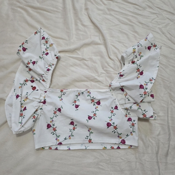 Zara Floral Puff Sleeve Crop Top - Picture 6 of 9